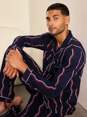 Chelsea Peers Blue Ripple Stripe Button-Up Long Pyjamas Set - Image 3 of 8