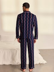 Chelsea Peers Blue Ripple Stripe Button-Up Long Pyjamas Set - Image 4 of 8