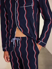 Chelsea Peers Blue Ripple Stripe Button-Up Long Pyjamas Set - Image 5 of 8