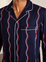 Chelsea Peers Blue Ripple Stripe Button-Up Long Pyjamas Set - Image 6 of 8