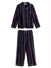 Chelsea Peers Blue Ripple Stripe Button-Up Long Pyjamas Set - Image 8 of 8