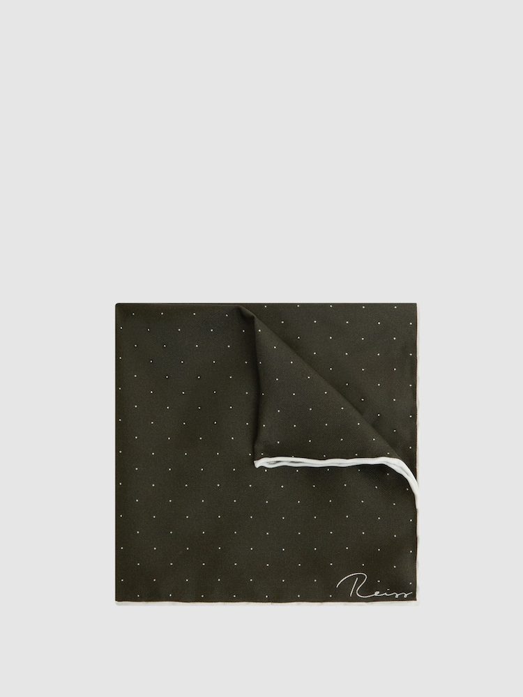 Reiss Dark Green Liam Polka Dot Silk Pocket Square - Image 1 of 5