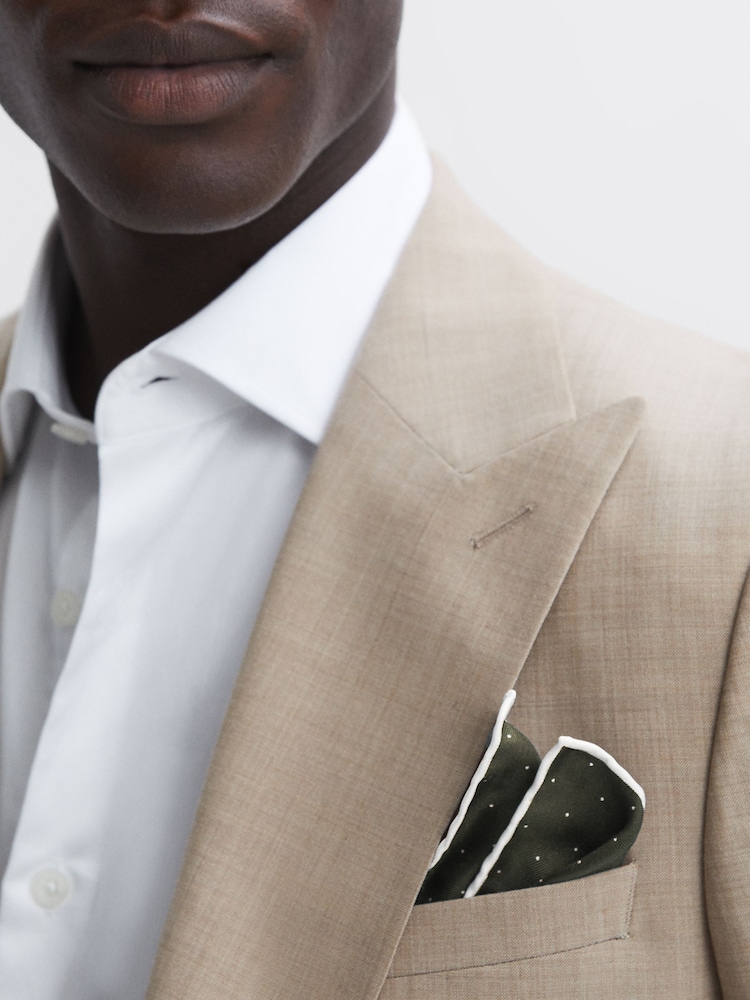 Reiss Dark Green Liam Polka Dot Silk Pocket Square - Image 2 of 5