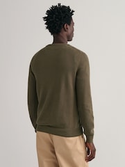 GANT Green 100% Cotton Pique Crew Neck Jumper - Image 2 of 3