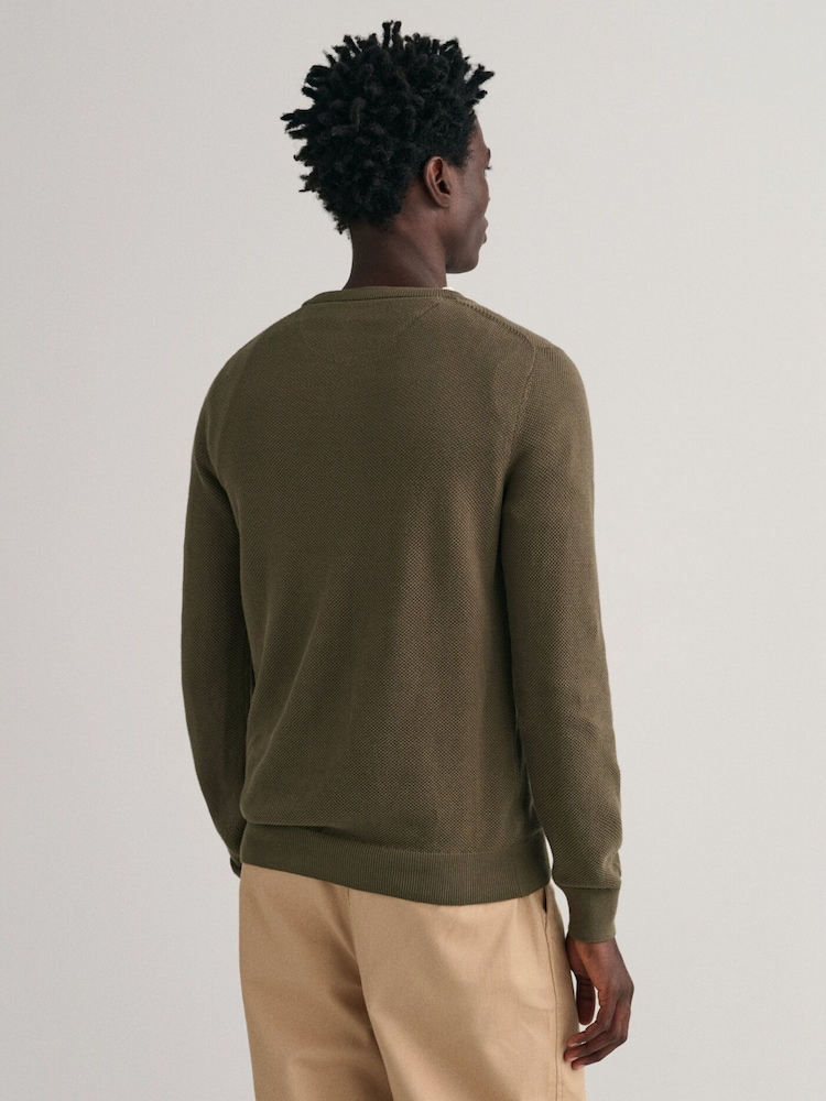 GANT Green 100% Cotton Pique Crew Neck Jumper - Image 2 of 3