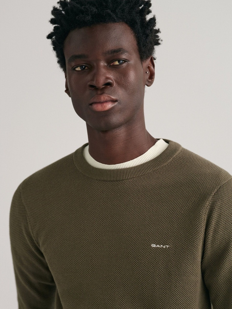 GANT Green 100% Cotton Pique Crew Neck Jumper - Image 3 of 3