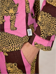 Chelsea Peers Brown Cotton Leopard Stripe Print Long Pyjamas Set - Image 3 of 9