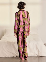 Chelsea Peers Brown Cotton Leopard Stripe Print Long Pyjamas Set - Image 4 of 9