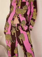 Chelsea Peers Brown Cotton Leopard Stripe Print Long Pyjamas Set - Image 5 of 9