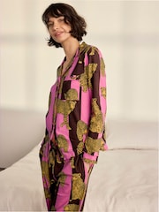 Chelsea Peers Brown Cotton Leopard Stripe Print Long Pyjamas Set - Image 6 of 9