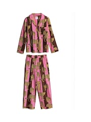 Chelsea Peers Brown Cotton Leopard Stripe Print Long Pyjamas Set - Image 7 of 9