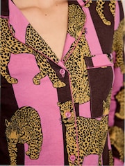 Chelsea Peers Brown Cotton Leopard Stripe Print Long Pyjamas Set - Image 8 of 9