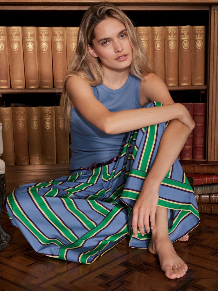 Chelsea Peers Blue Cotton Jewel Stripe Long Pyjamas Set - Image 1 of 10