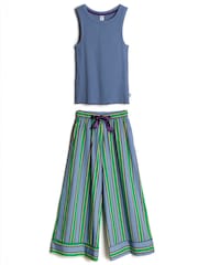 Chelsea Peers Blue Cotton Jewel Stripe Long Pyjamas Set - Image 8 of 10