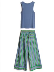 Chelsea Peers Blue Cotton Jewel Stripe Long Pyjamas Set - Image 9 of 10