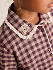 Chelsea Peers Brown Kids Cotton Embroidered Gingham Enchanted Dreams Long Pyjamas Set - Image 2 of 9