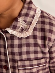 Chelsea Peers Brown Kids Cotton Embroidered Gingham Enchanted Dreams Long Pyjamas Set - Image 3 of 9