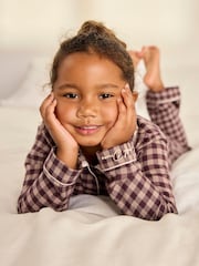 Chelsea Peers Brown Kids Cotton Embroidered Gingham Enchanted Dreams Long Pyjamas Set - Image 4 of 9