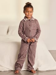 Chelsea Peers Brown Kids Cotton Embroidered Gingham Enchanted Dreams Long Pyjamas Set - Image 5 of 9