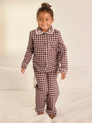 Chelsea Peers Brown Kids Cotton Embroidered Gingham Enchanted Dreams Long Pyjamas Set - Image 6 of 9