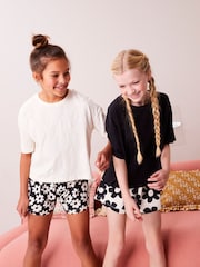 Black/White Floral 100% Cotton Short Pyjamas 2 Pack (3-16yrs) - Image 1 of 11