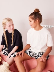 Black/White Floral 100% Cotton Short Pyjamas 2 Pack (3-16yrs) - Image 2 of 11