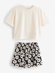 Black/White Floral 100% Cotton Short Pyjamas 2 Pack (3-16yrs) - Image 7 of 11