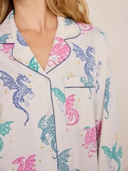 Chelsea Peers Natural Tall Rainbow Dragon Print Long Pyjamas Set - Image 3 of 8