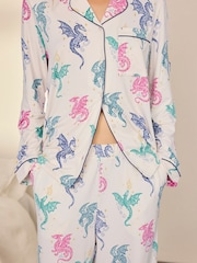 Chelsea Peers Natural Tall Rainbow Dragon Print Long Pyjamas Set - Image 5 of 8