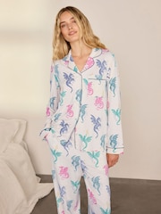 Chelsea Peers Natural Tall Rainbow Dragon Print Long Pyjamas Set - Image 6 of 8