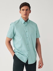 Teal Blue Geometric Regular Fit Printed Short Sleeve Shirt - Image 1 of 7