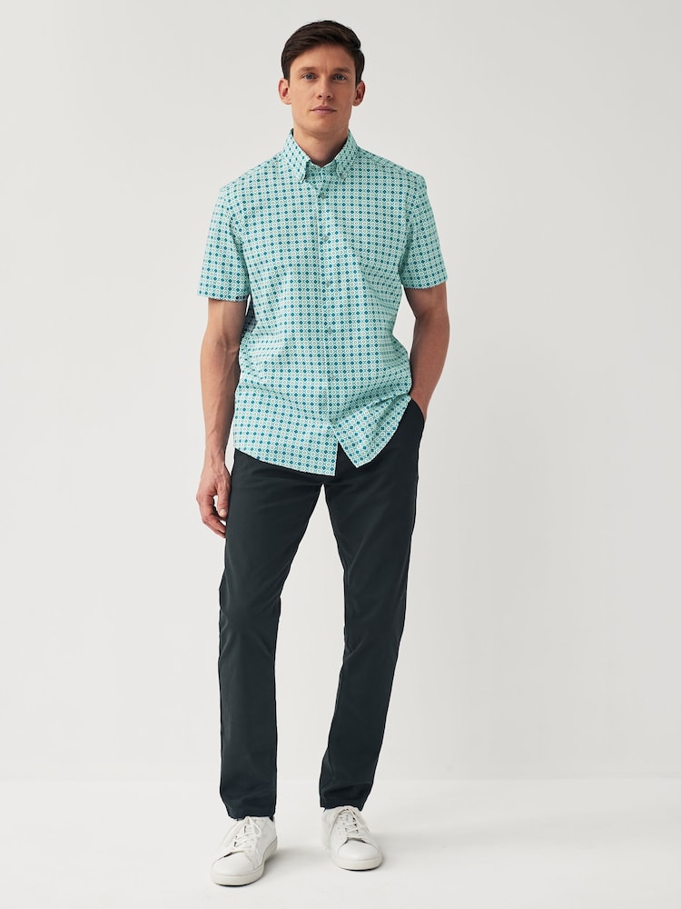 Teal Blue Geometric Regular Fit Printed Short Sleeve Shirt - Image 2 of 7