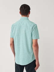 Teal Blue Geometric Regular Fit Printed Short Sleeve Shirt - Image 3 of 7