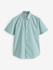 Teal Blue Geometric Regular Fit Printed Short Sleeve Shirt - Image 5 of 7