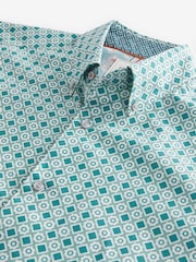 Teal Blue Geometric Regular Fit Printed Short Sleeve Shirt - Image 6 of 7