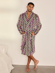 Chelsea Peers Multi Fleece Retro Check Print Dressing Gown - Image 1 of 8