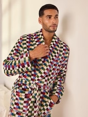 Chelsea Peers Multi Fleece Retro Check Print Dressing Gown - Image 2 of 8