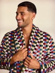 Chelsea Peers Multi Fleece Retro Check Print Dressing Gown - Image 3 of 8