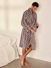 Chelsea Peers Multi Fleece Retro Check Print Dressing Gown - Image 6 of 8