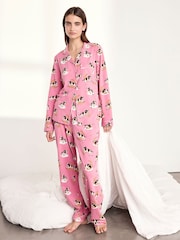 Chelsea Peers Pink Cotton Cosmic Cow Print Long Pyjamas Set - Image 2 of 6