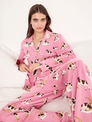 Chelsea Peers Pink Cotton Cosmic Cow Print Long Pyjamas Set - Image 5 of 6
