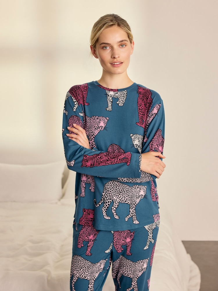 Chelsea Peers Green Jewel Leopard Print Long Pyjamas Set - Image 2 of 8