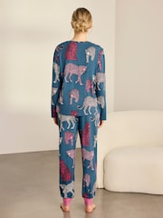 Chelsea Peers Green Jewel Leopard Print Long Pyjamas Set - Image 3 of 8