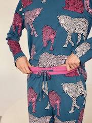 Chelsea Peers Green Jewel Leopard Print Long Pyjamas Set - Image 4 of 8