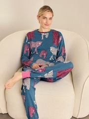Chelsea Peers Green Jewel Leopard Print Long Pyjamas Set - Image 6 of 8