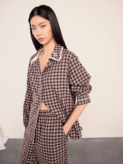 Chelsea Peers Brown Gingham Petite Cotton Embroidered Enchanted Dreams Long Pyjamas Set - Image 2 of 6