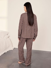 Chelsea Peers Brown Gingham Petite Cotton Embroidered Enchanted Dreams Long Pyjamas Set - Image 4 of 6
