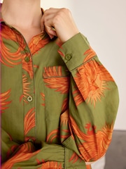 Chelsea Peers Green Cotton Solar Phoenix Print Long Pyjamas Set - Image 3 of 7