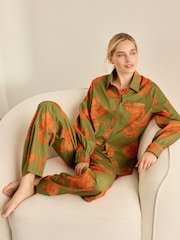 Chelsea Peers Green Cotton Solar Phoenix Print Long Pyjamas Set - Image 5 of 7