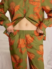 Chelsea Peers Green Cotton Solar Phoenix Print Long Pyjamas Set - Image 6 of 7